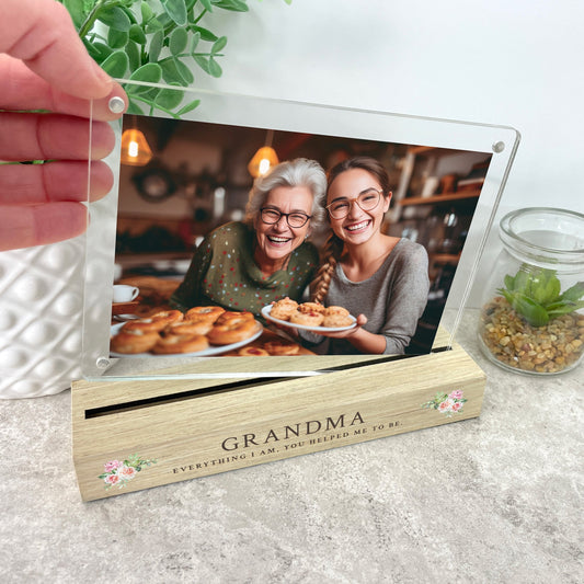 Personalised Any Message Pink Floral Wooden Base 6x4" Photo Frame