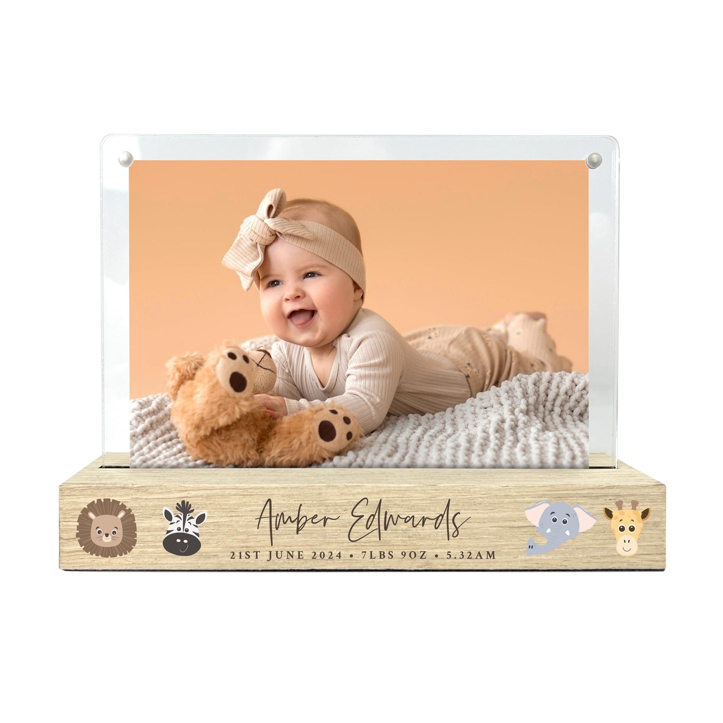 Personalised Jungle New Baby Wooden Base 6x4" Photo Frame