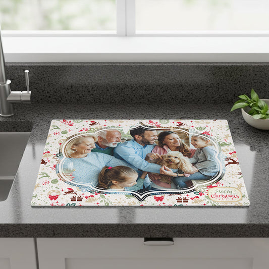 Christmas Photo Upload Large Glass Chopping Board