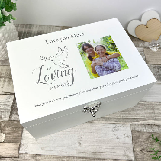 Personalised In Loving Memory Dove White Photo Keepsake Box - 3 Sizes