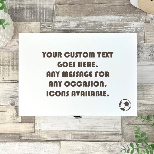 Personalised Free Text White Wooden Engraved Keepsake Box - 3 Sizes (22cm | 27cm | 30cm)