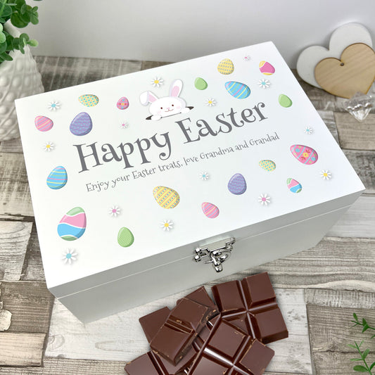 Personalised Pastel Easter Eggs White Hamper Box - 3 Sizes (22cm | 27cm | 30cm)