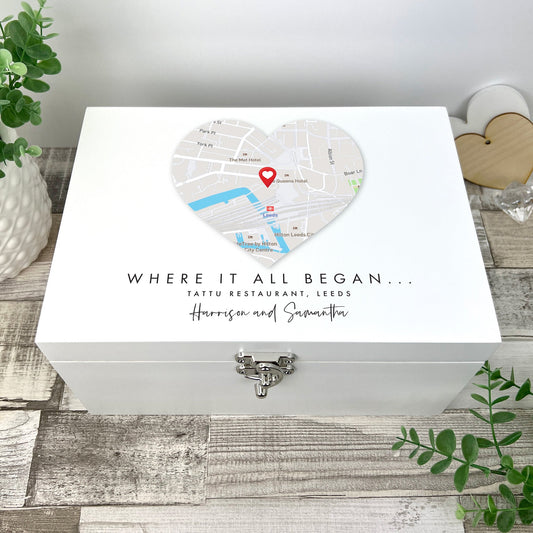 Personalised Heart Map Location White Keepsake Box - 3 Sizes