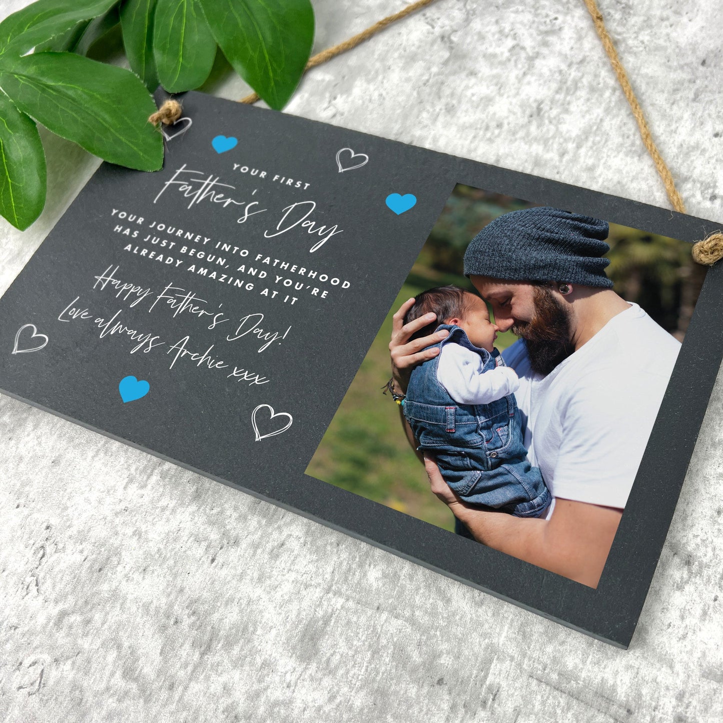 Personalised First Father's Day Photo Slate Hanging Plaque 25 x 15cm