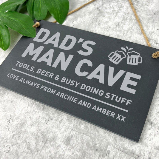 Personalised Dad's Man Cave Slate Hanging Plaque 25 x 15cm
