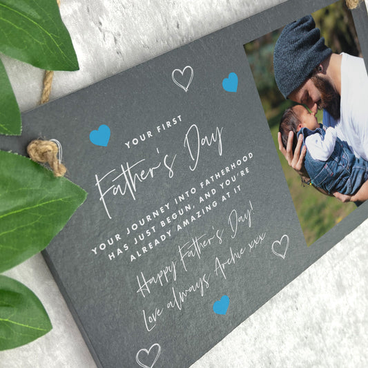 Personalised First Father's Day Photo Slate Hanging Plaque 25 x 15cm