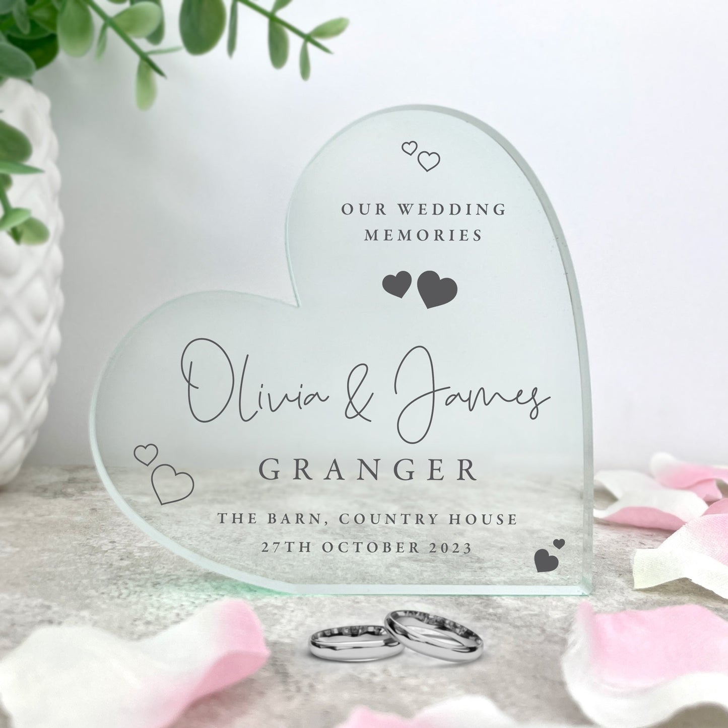 Personalised Wedding Script Text Acrylic Freestanding Heart