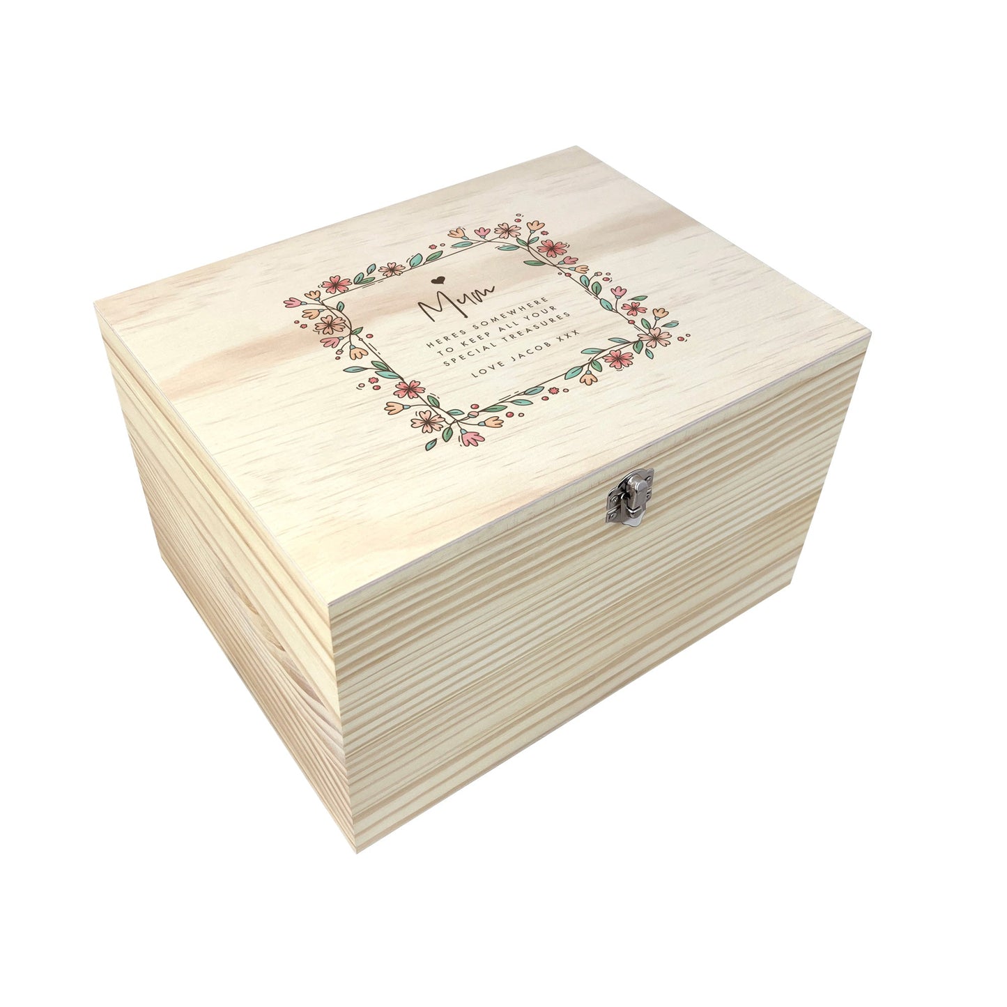Personalised Any Message Flower Border Pine Memory Box - 5 Sizes