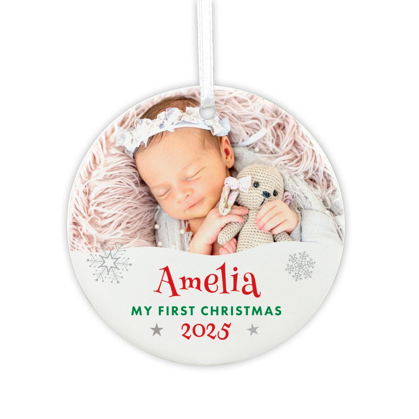 My First Christmas Photo Ceramic Disc Hanging Decoration + Gift Box