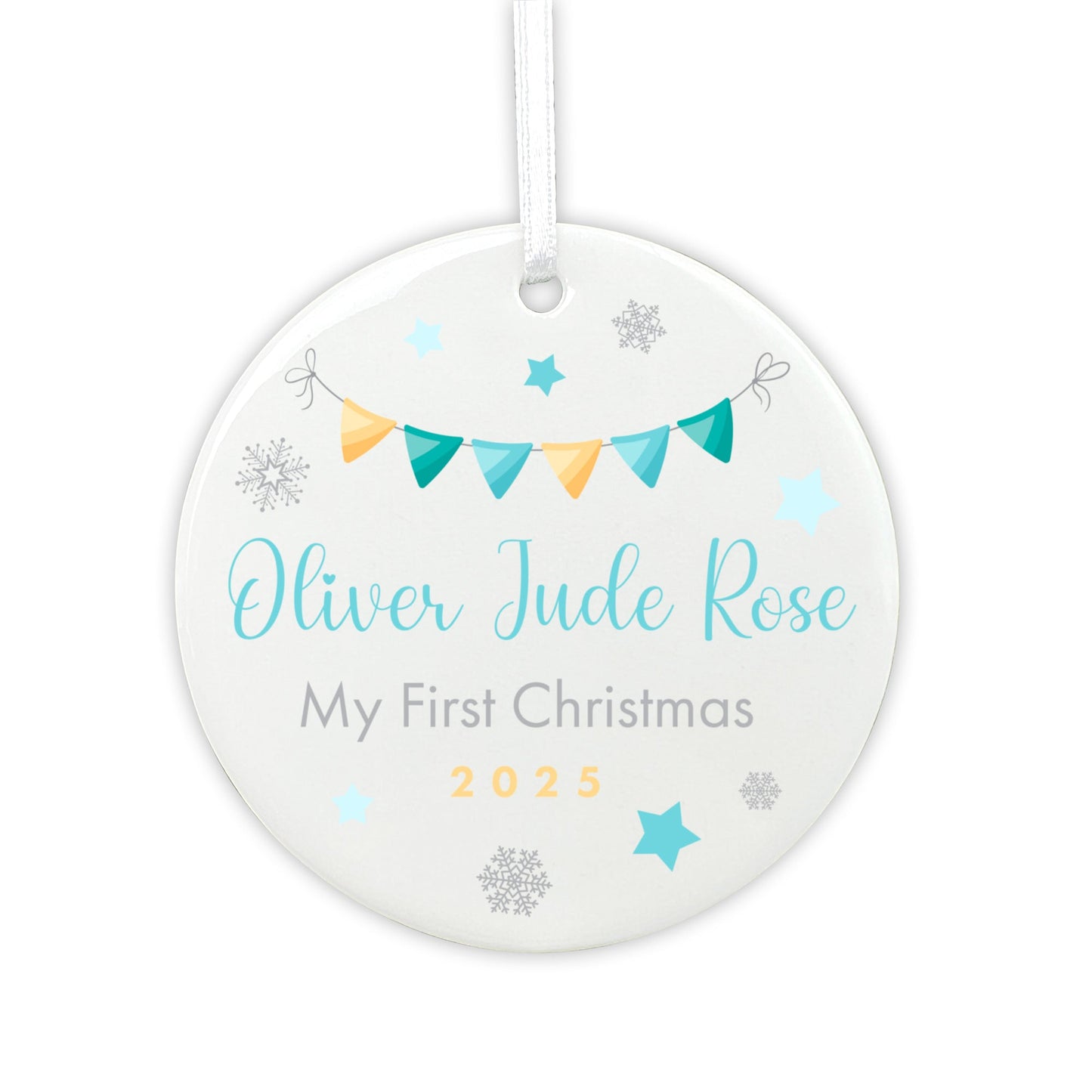 My First Christmas Baby Boy Garland Ceramic Disc Hanging Decoration + Gift Box