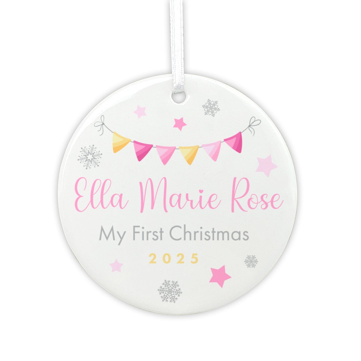 My First Christmas Baby Girl Garland Ceramic Disc Hanging Decoration + Gift Box
