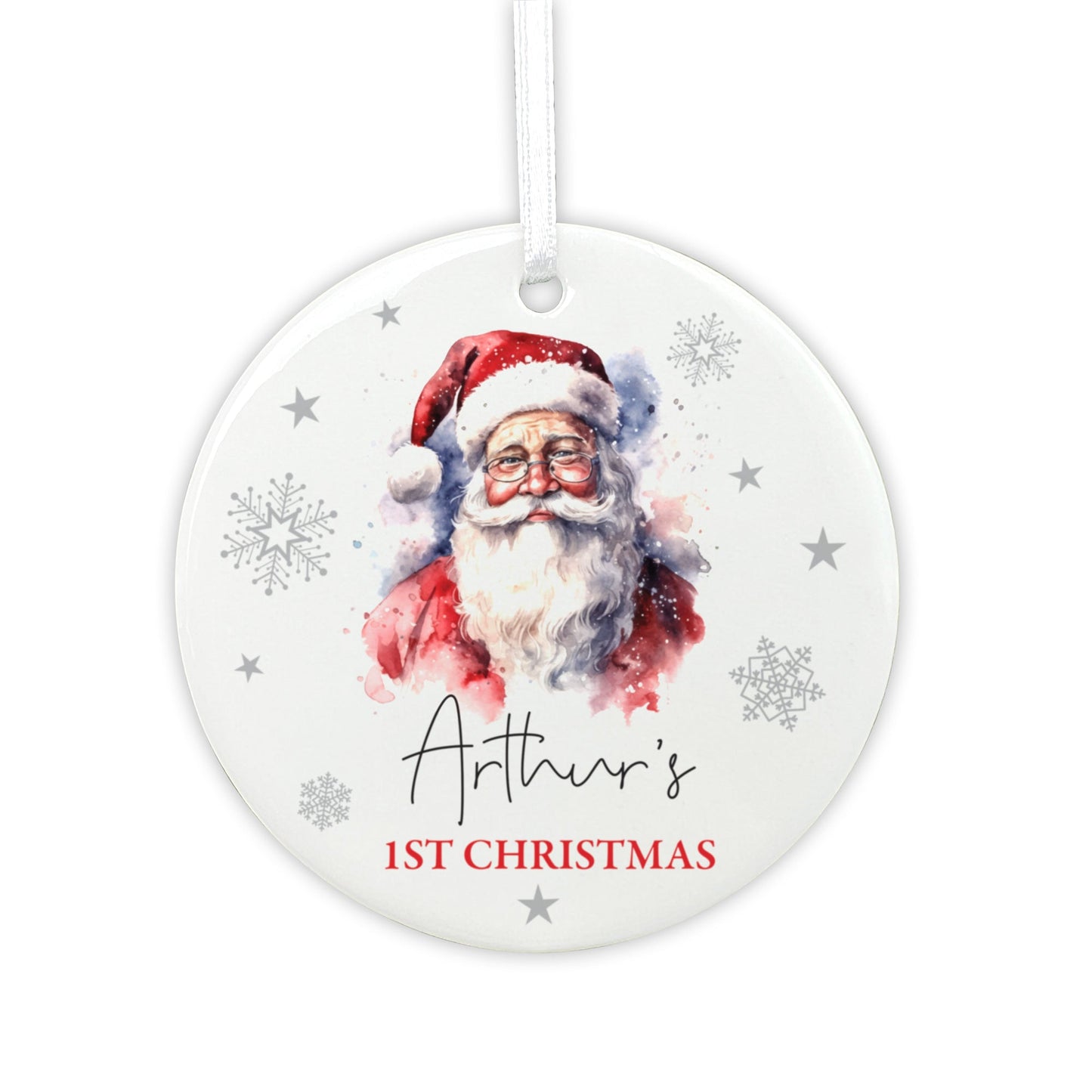 Traditional Santa Any Message Ceramic Disc Hanging Decoration + Gift Box
