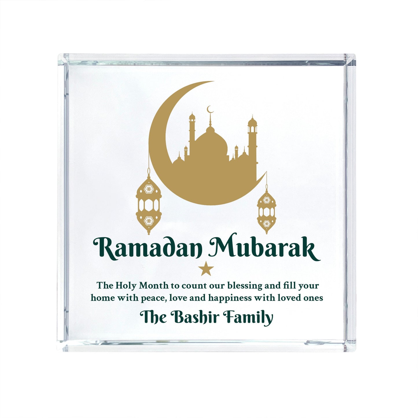 Personalised Ramadan Mubarak Crescent & Lanterns Crystal Token
