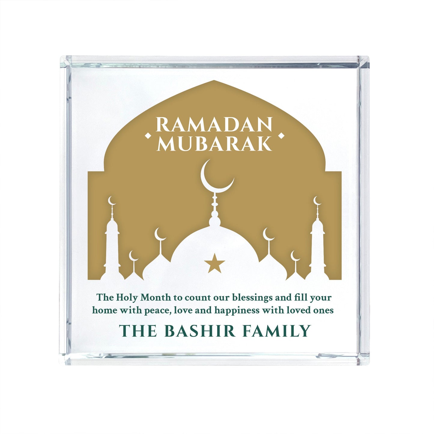 Personalised Ramadan Mubarak Mosque Silhouette Crystal Token