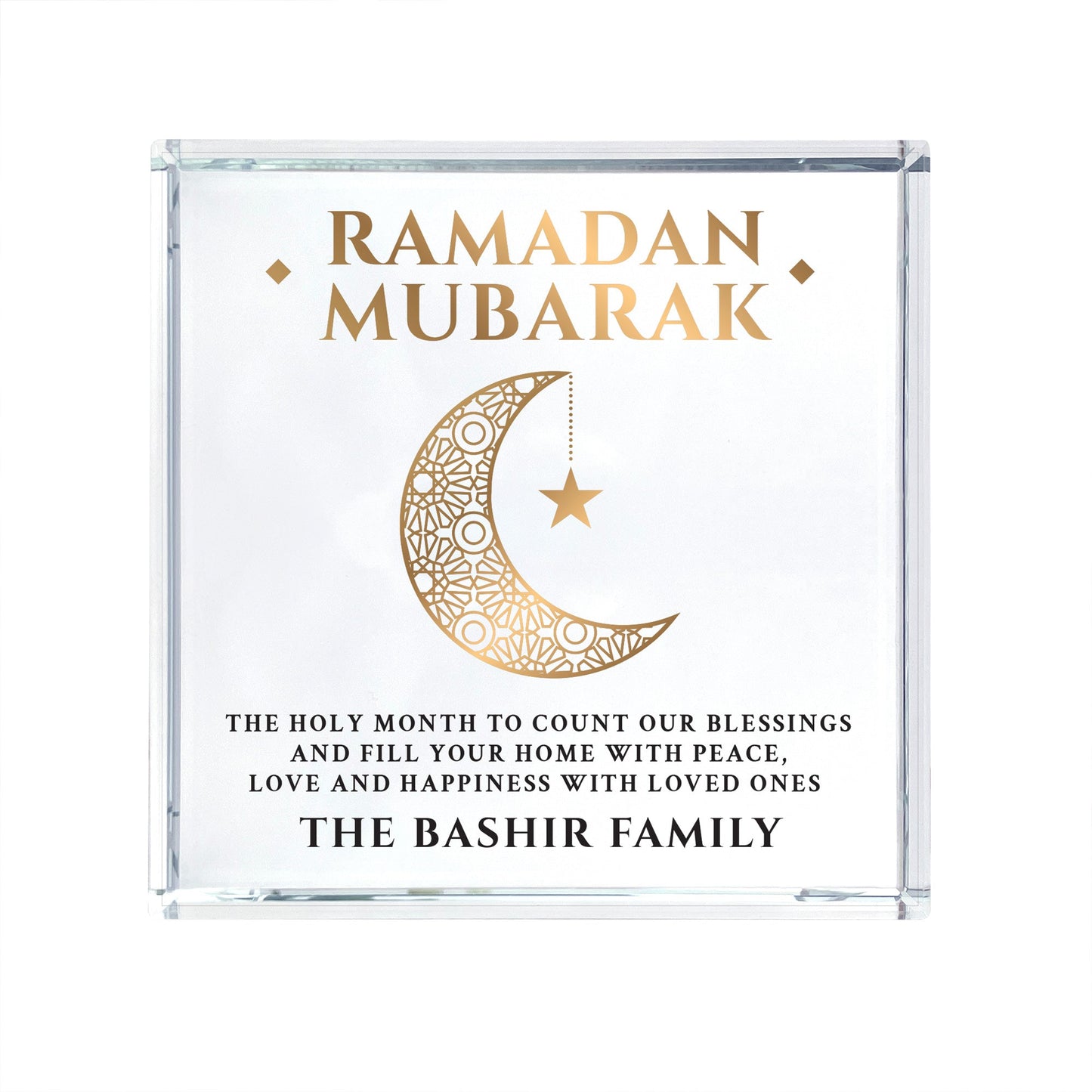 Personalised Ramadan Mubarak Crescent Crystal Token