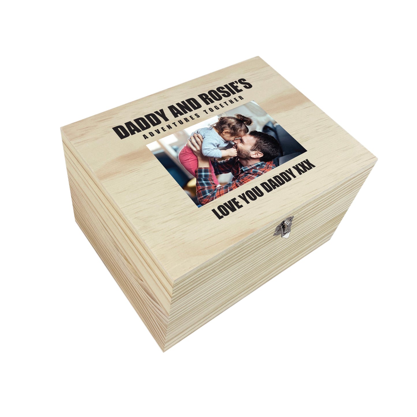 Personalised Bold Custom Text Pine Photo Memory Box - 5 Sizes