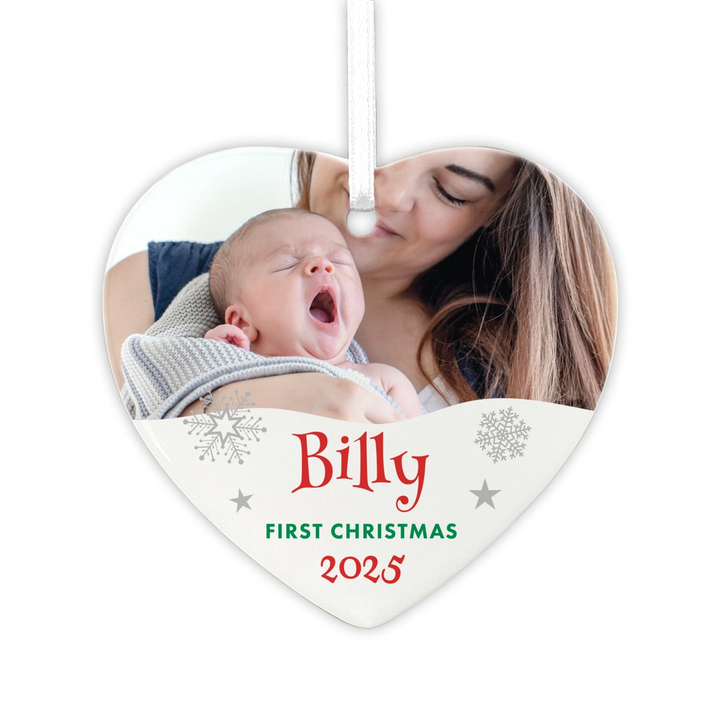 My First Christmas Photo Ceramic Heart Hanging Decoration + Gift Box