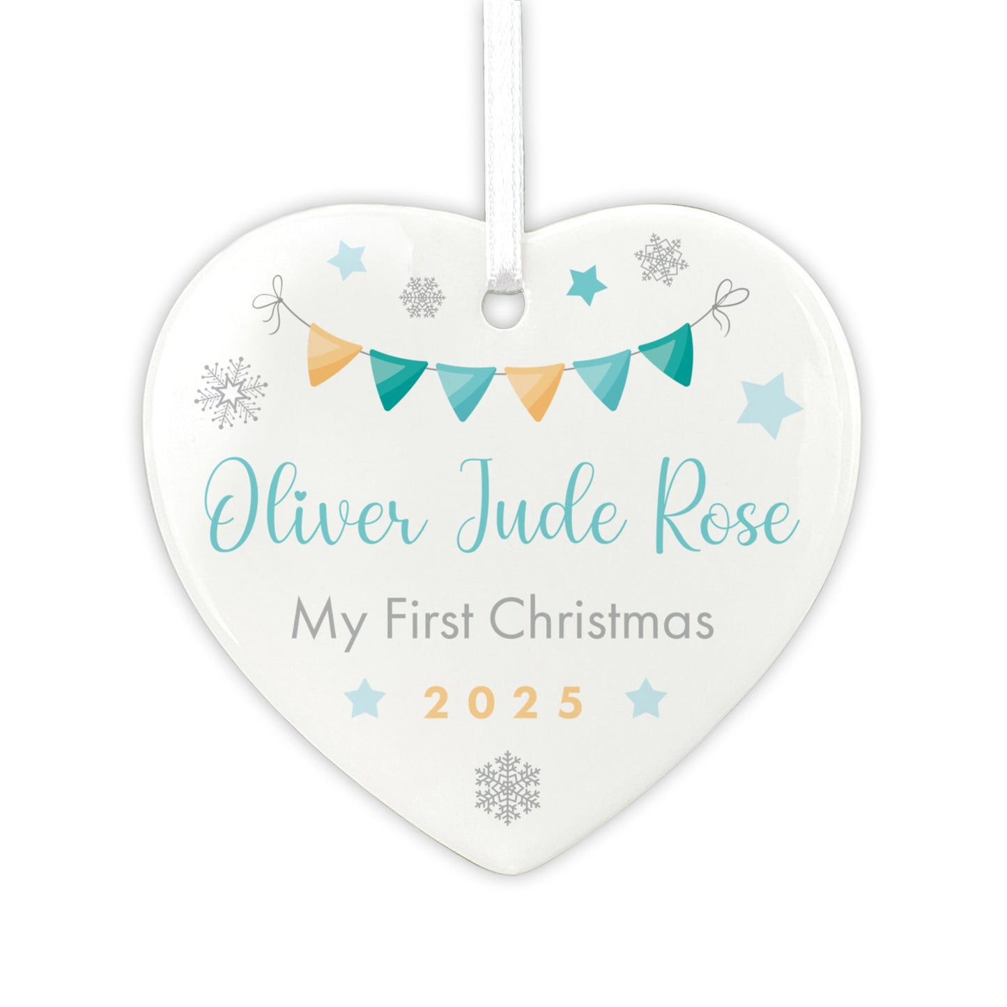 My First Christmas Baby Boy Garland Ceramic Heart Hanging Decoration + Gift Box