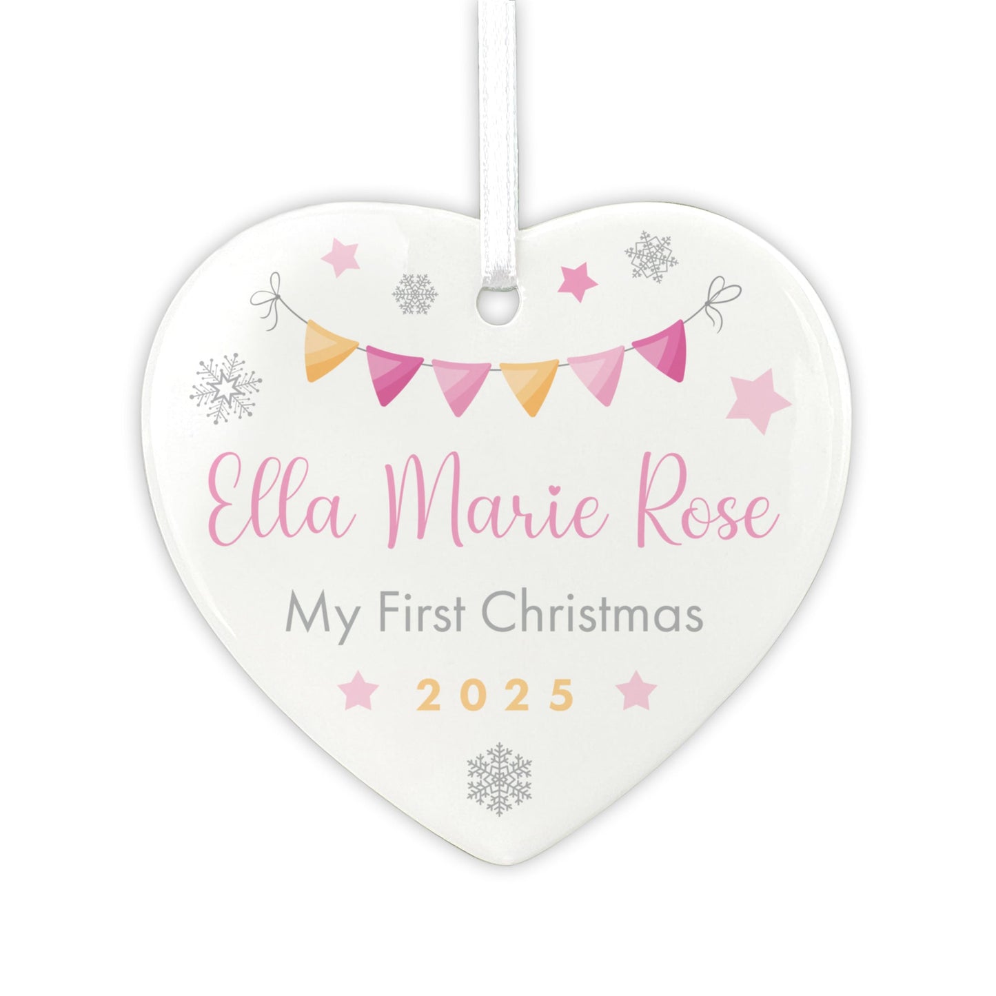 My First Christmas Baby Girl Garland Ceramic Heart Hanging Decoration + Gift Box