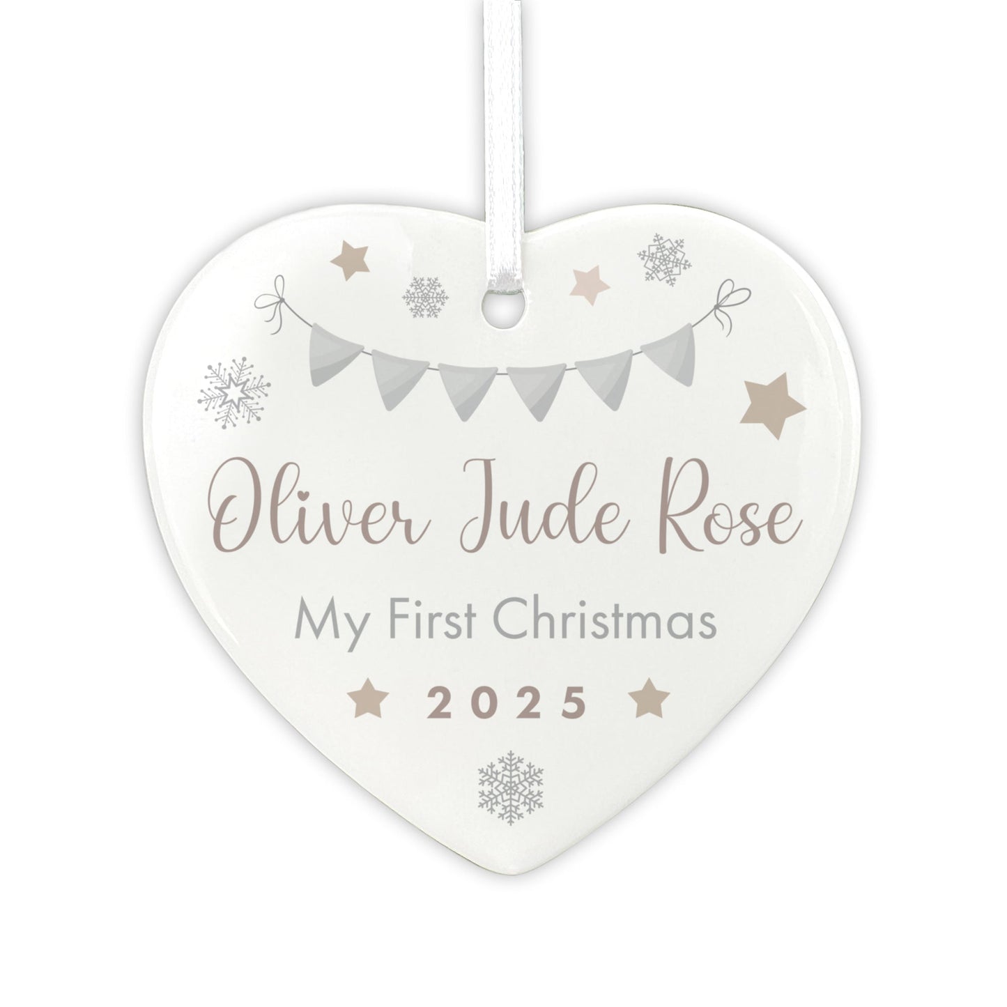 My First Christmas Baby Garland Ceramic Heart Hanging Decoration + Gift Box