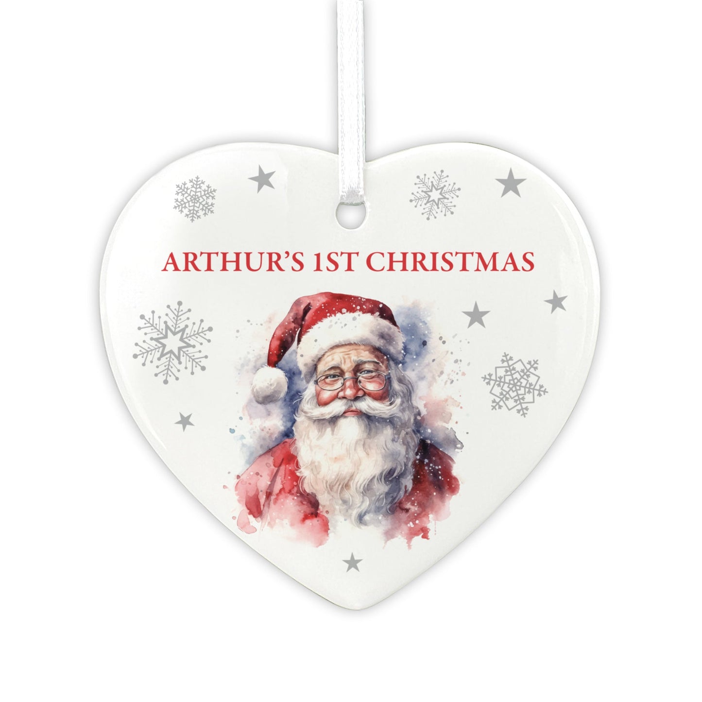Traditional Santa Any Message Ceramic Heart Hanging Decoration + Gift Box