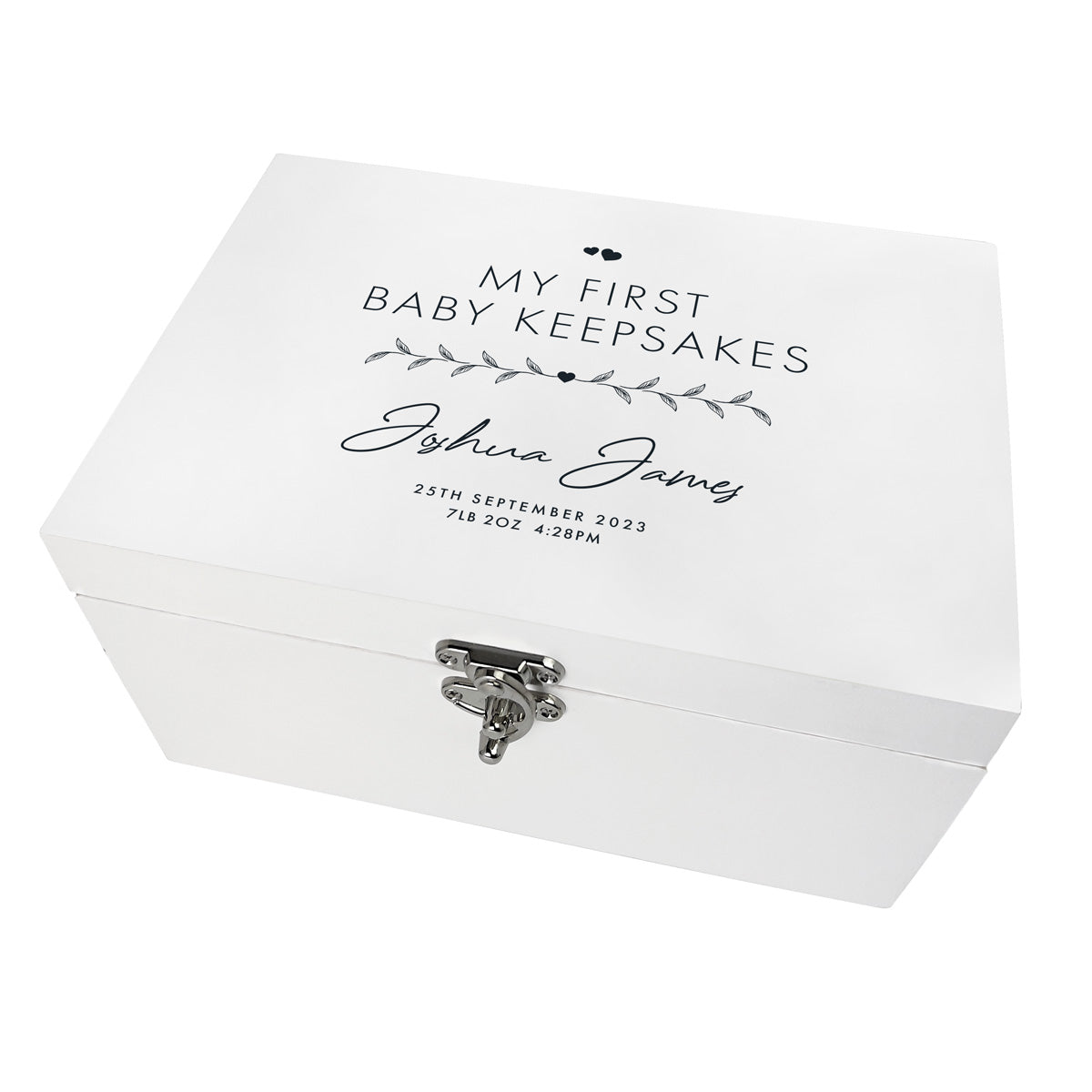 Personalised Any Message White Wooden Keepsake Memory Box - 3 Sizes