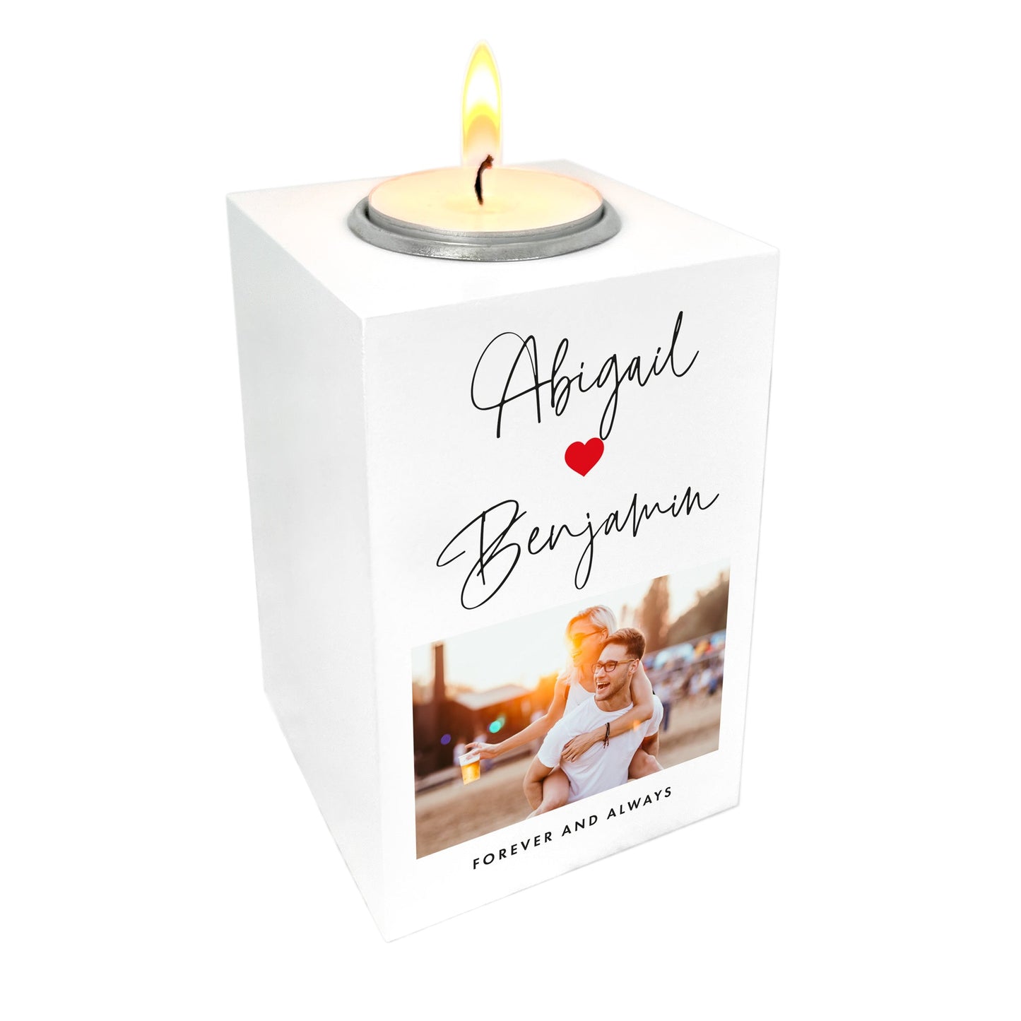 Personalised Couples Names Heart White Tea Light Holder