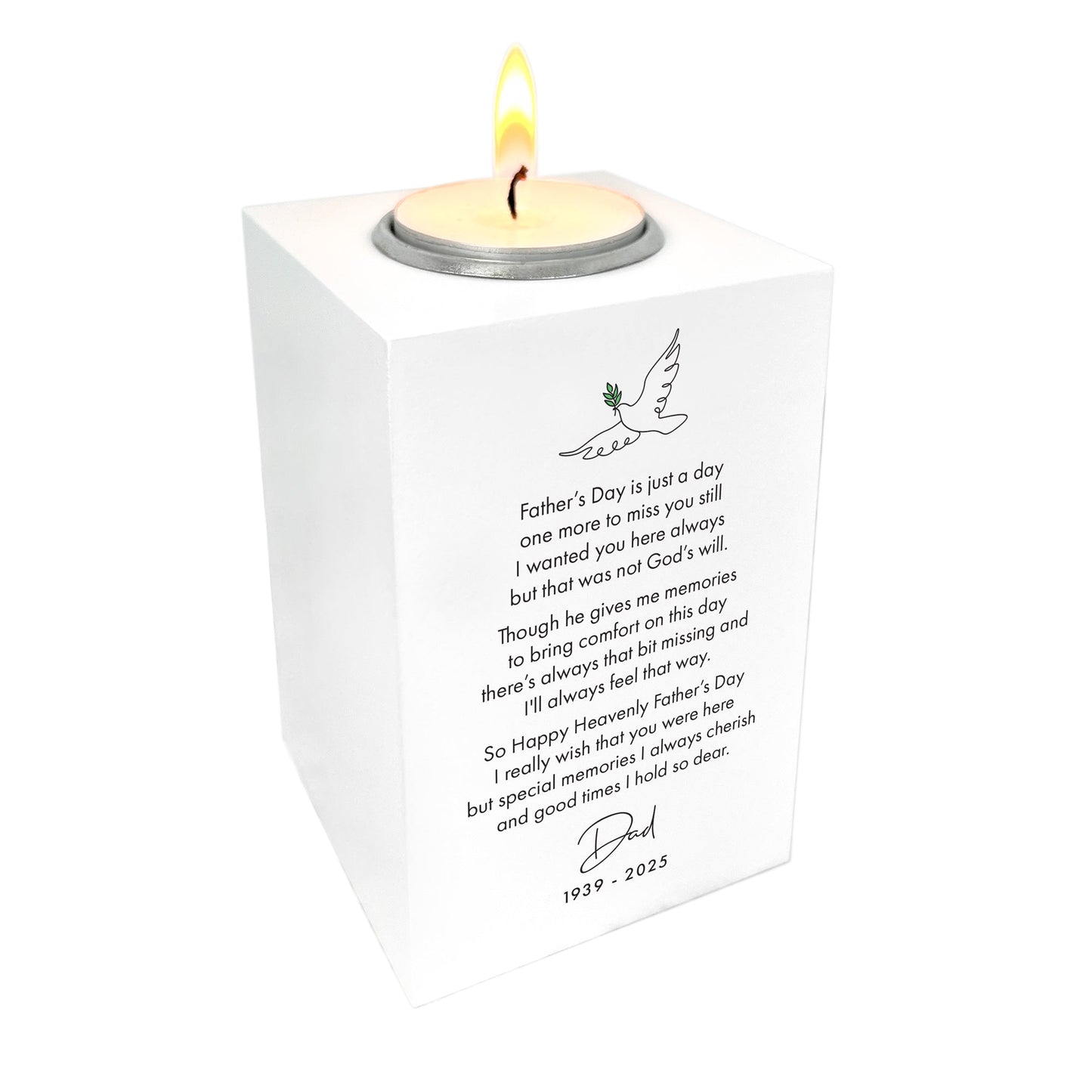Personalised Happy Heavenly Father's Day White Tea Light Holder
