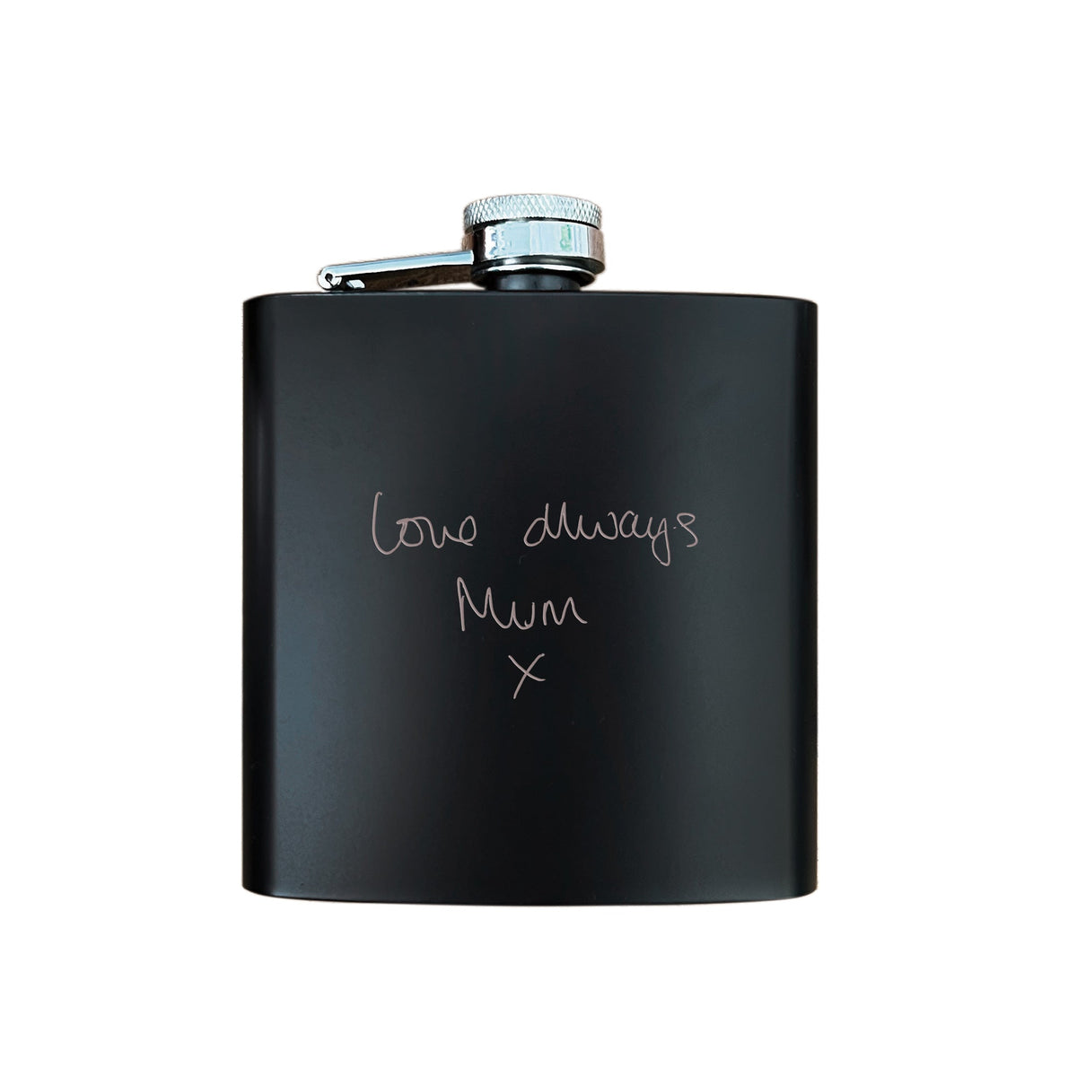 Personalised Engraved Black Metal Hip Flask 6oz | Using Your Own Handwriting | Memorial or Gifting