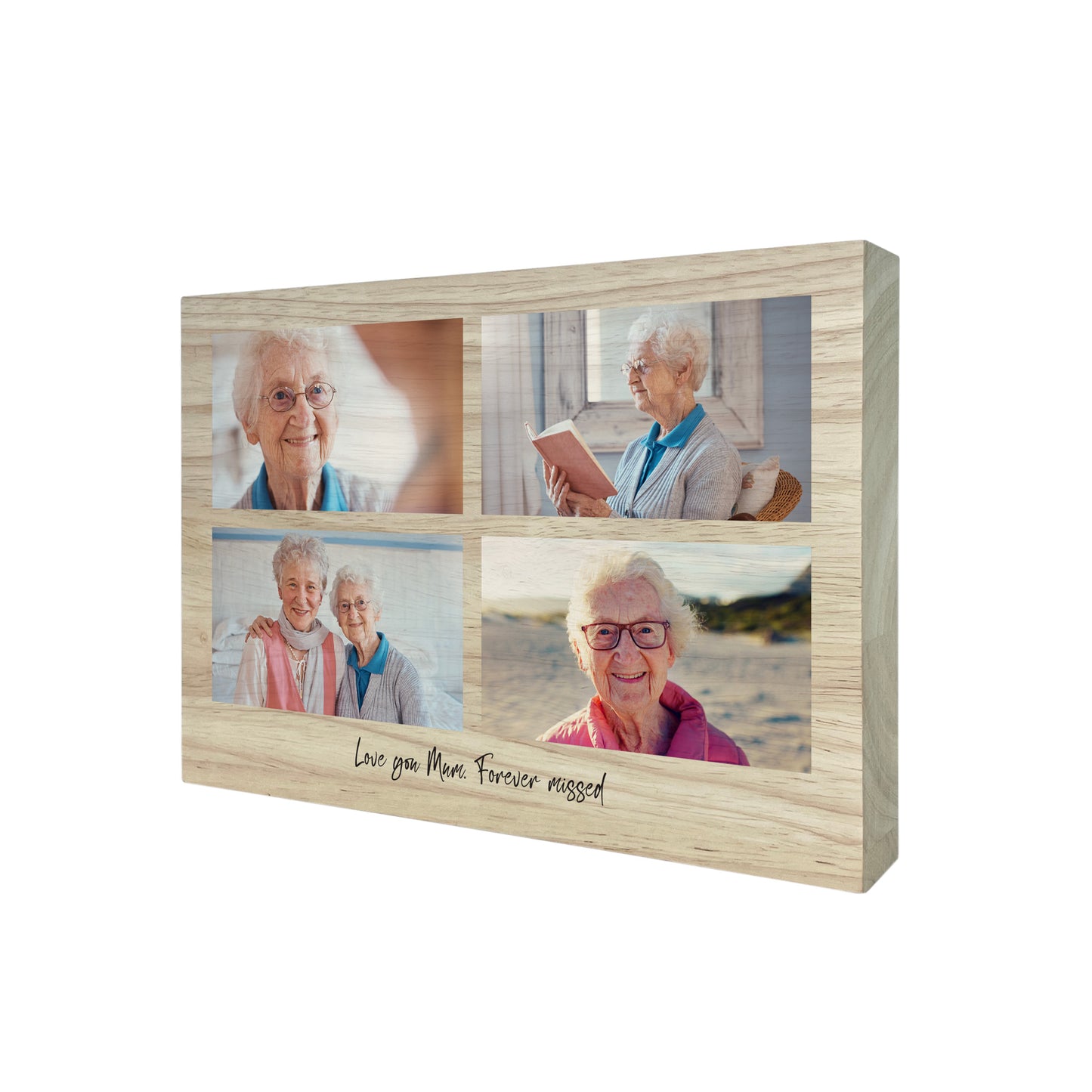 Personalised Freestanding Four Photo Giant Wooden Block (15cm x 21cm) - Landscape