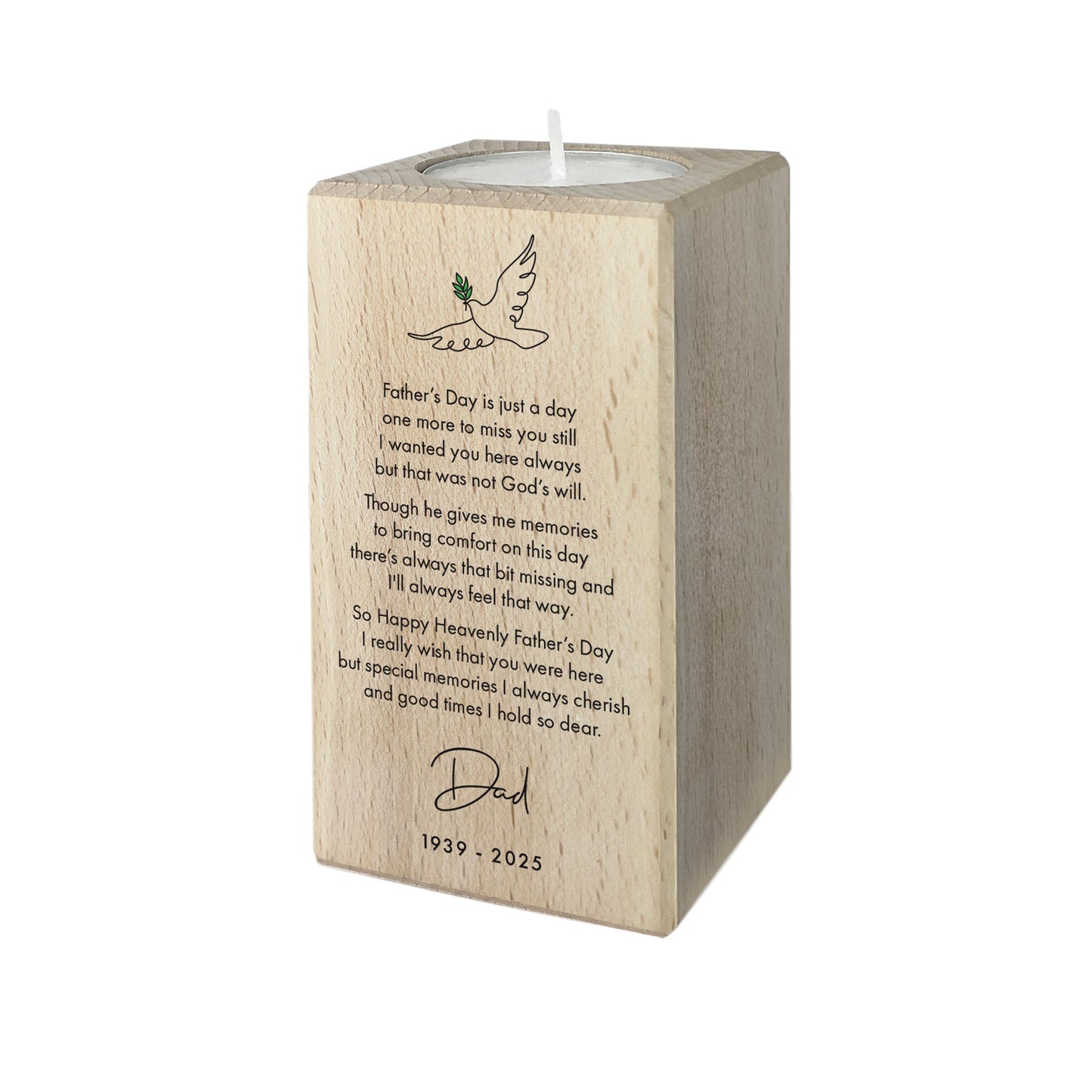 Personalised Happy Heavenly Father's Day Wooden Tea Light Holder - 2 Sizes