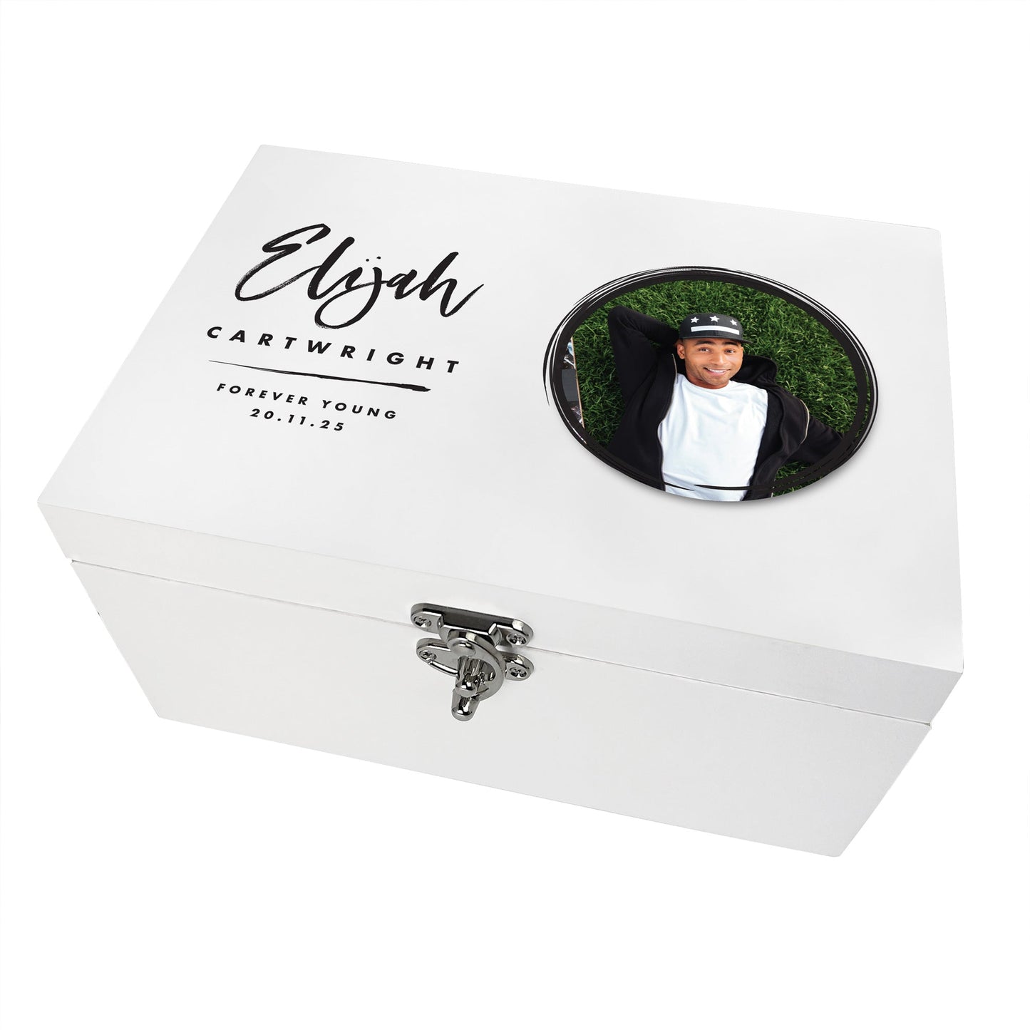 Personalised Modern Any Occasion Circle Photo White Memory Box - 3 Sizes