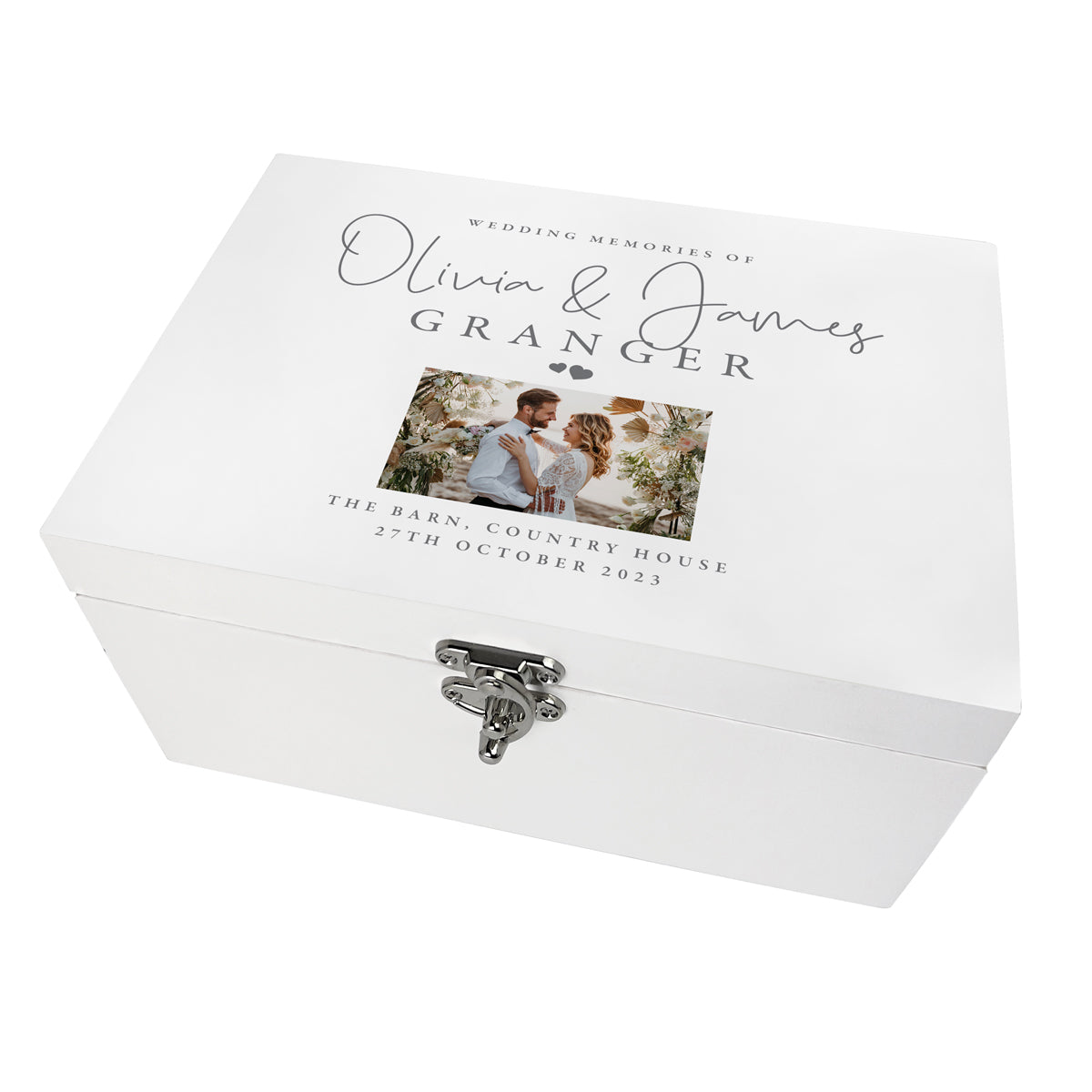 Personalised Wedding Photo Keepsake White Wooden Memory Box - 3 Sizes (22cm | 27cm | 30cm)