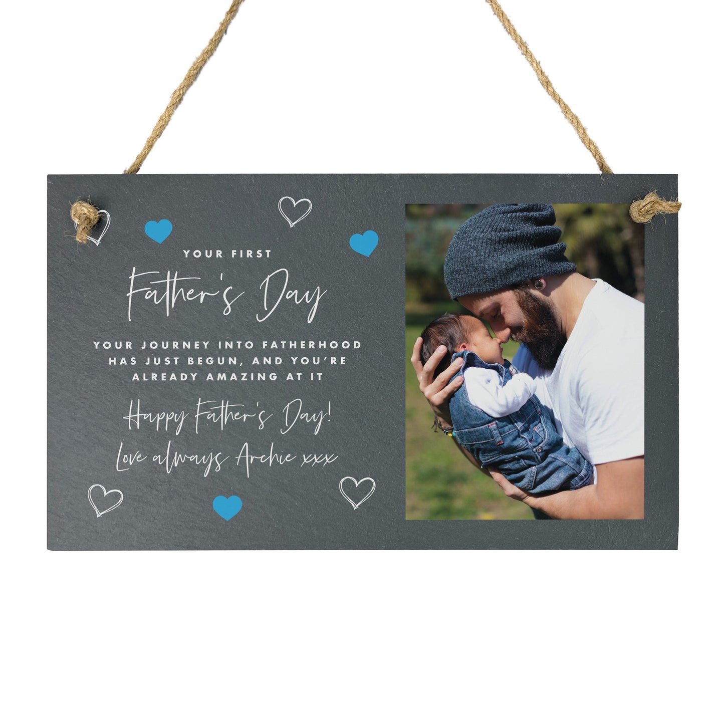 Personalised First Father's Day Photo Slate Hanging Plaque 25 x 15cm
