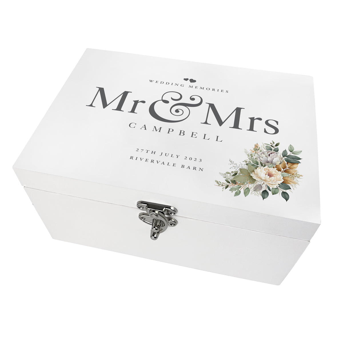 Personalised Wooden Boho Wedding White Wooden Keepsake Memory Box - 3 Sizes (22cm | 27cm | 30cm)