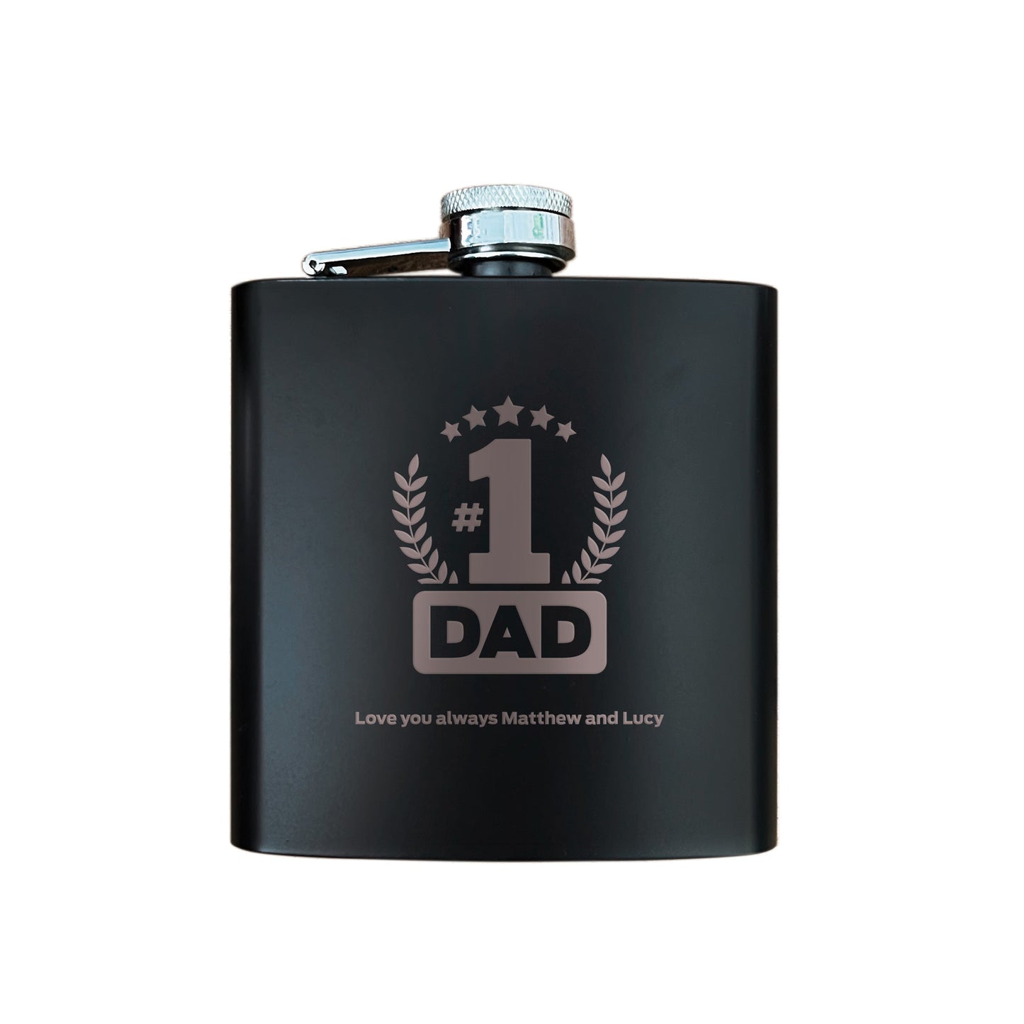 Personalised No.1 Dad Engraved Black Metal Hip Flask 6oz