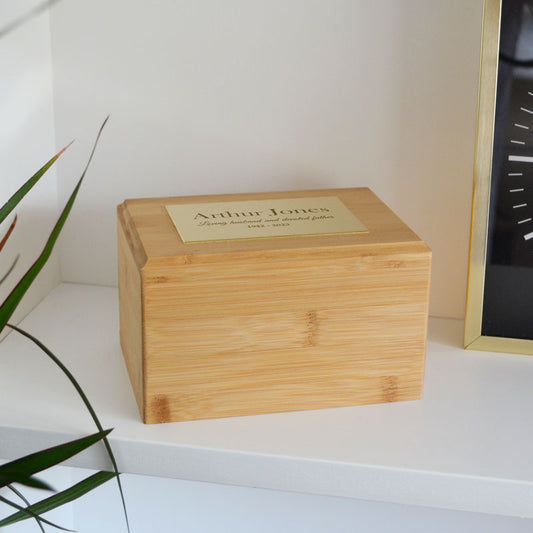 Personalised Bamboo Urn with Traditional Engraved Message