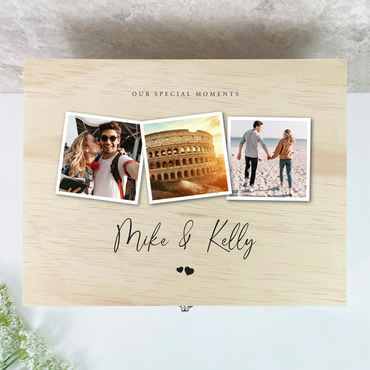 Personalised Couples Photo Wooden Keepsake Memory Box - 5 Sizes