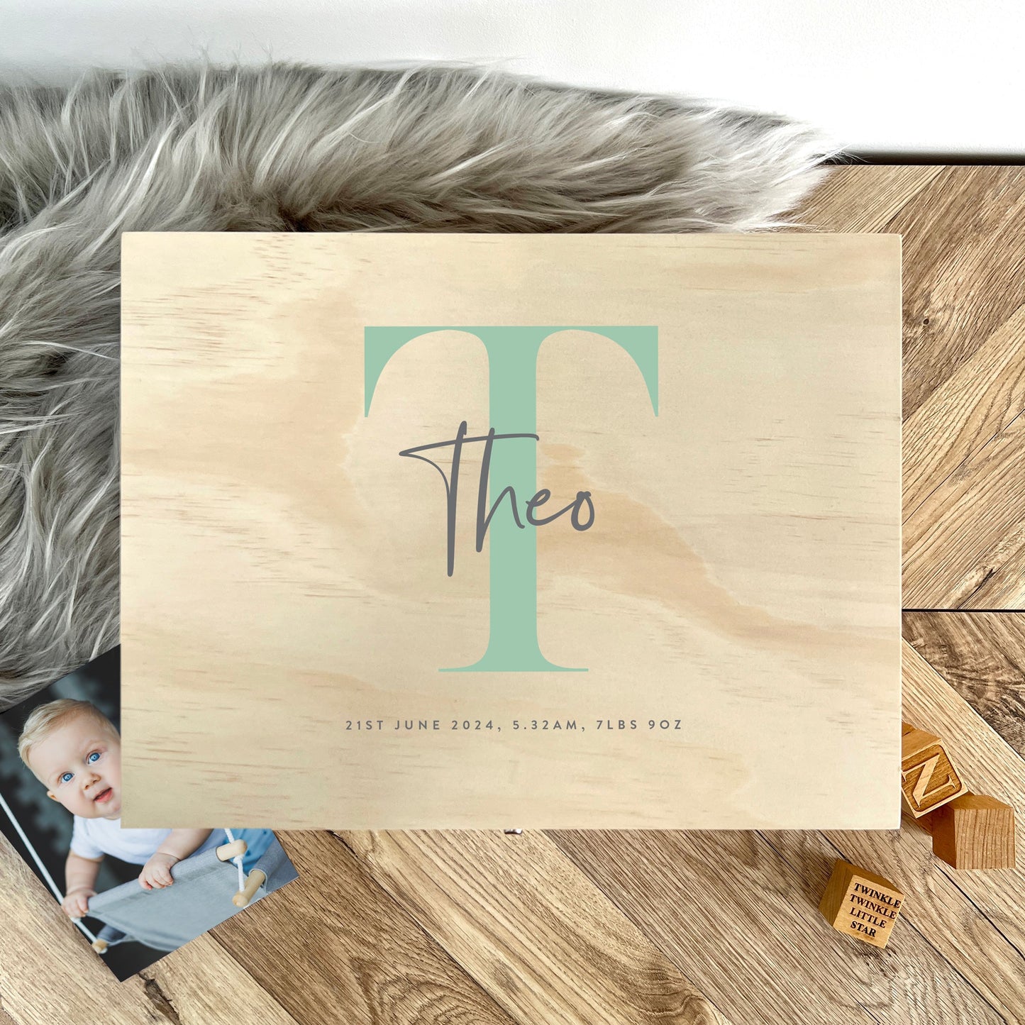 Personalised Name & Initial New Baby Keepsake Box Various Colours - 5 Sizes (16cm | 20cm | 26cm | 30cm | 36cm)