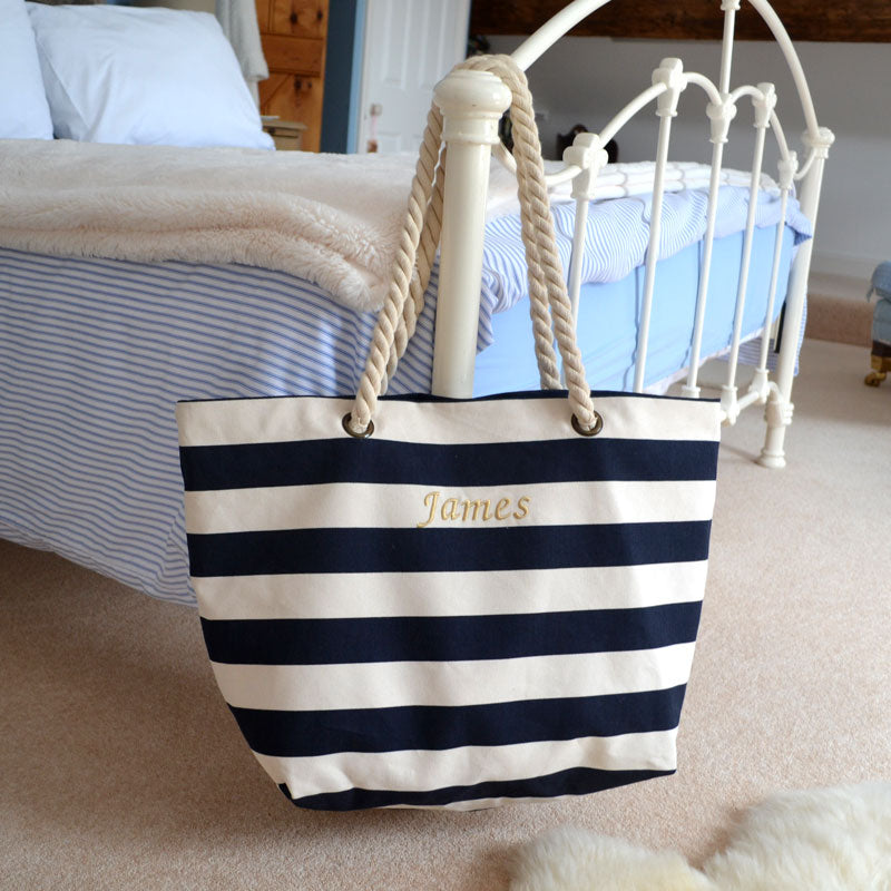 Personalised Embroidered Nautical Beach Bag - Ideal For Holiday or Shopping Bag