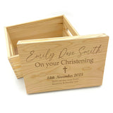 Personalised Christening Keepsake Box Wooden with Engraved Cross