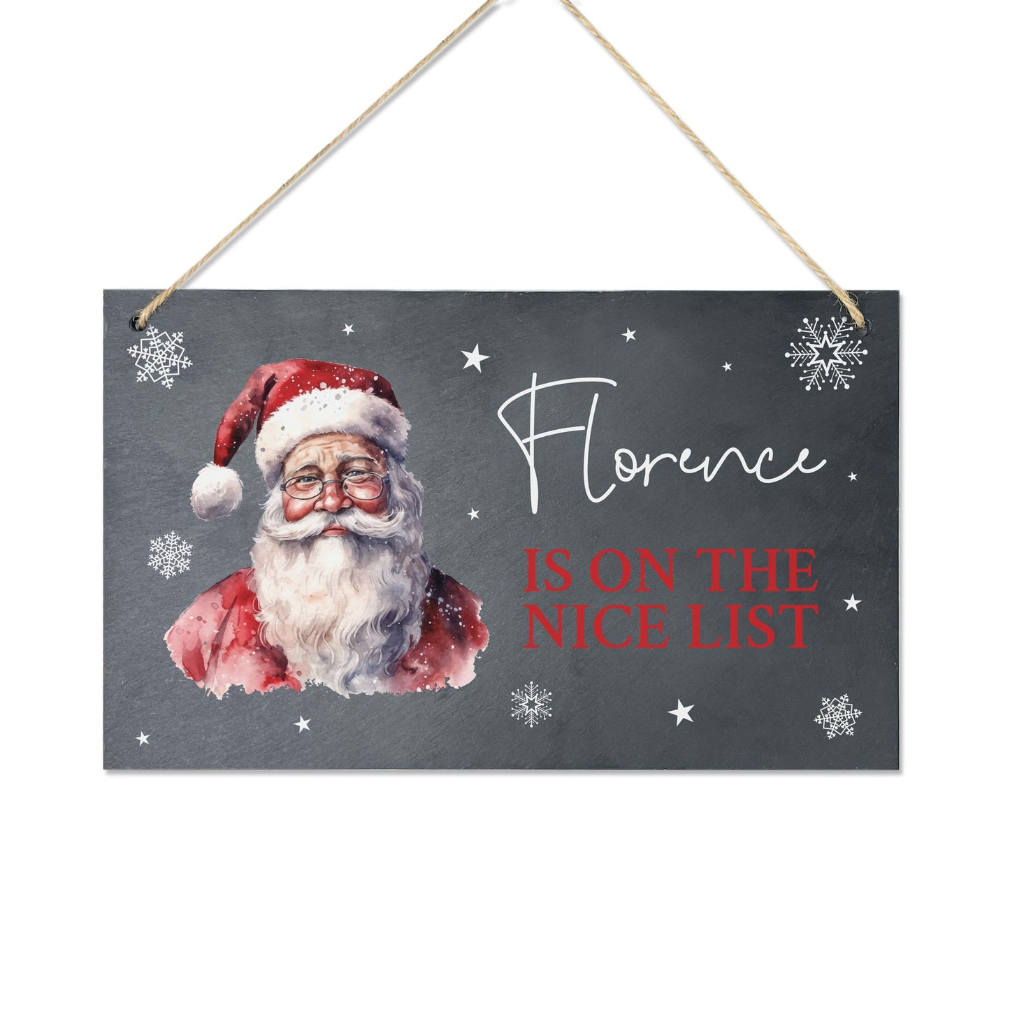 Personalised Traditional Santa Nice List Slate Hanging Plaque 25 x 15cm