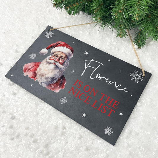 Personalised Traditional Santa Nice List Slate Hanging Plaque 25 x 15cm