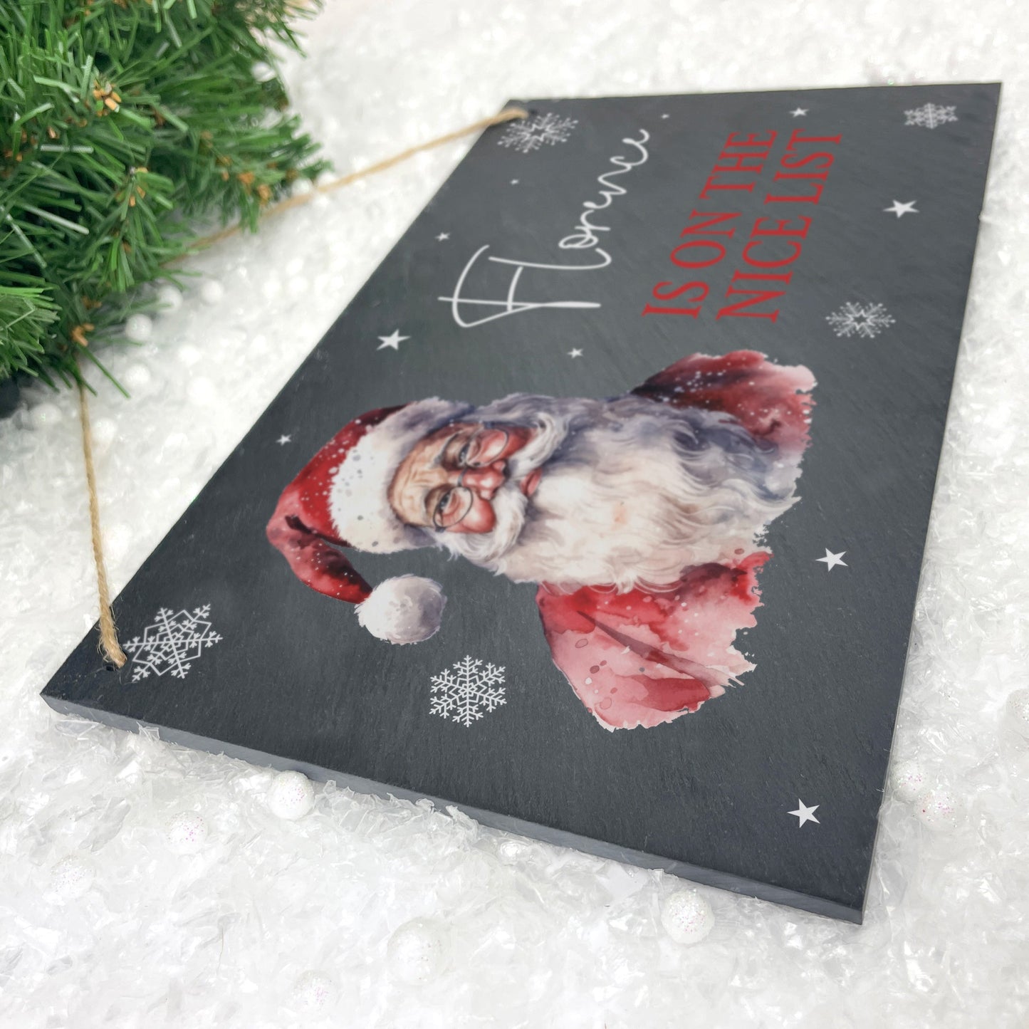 Personalised Traditional Santa Nice List Slate Hanging Plaque 25 x 15cm