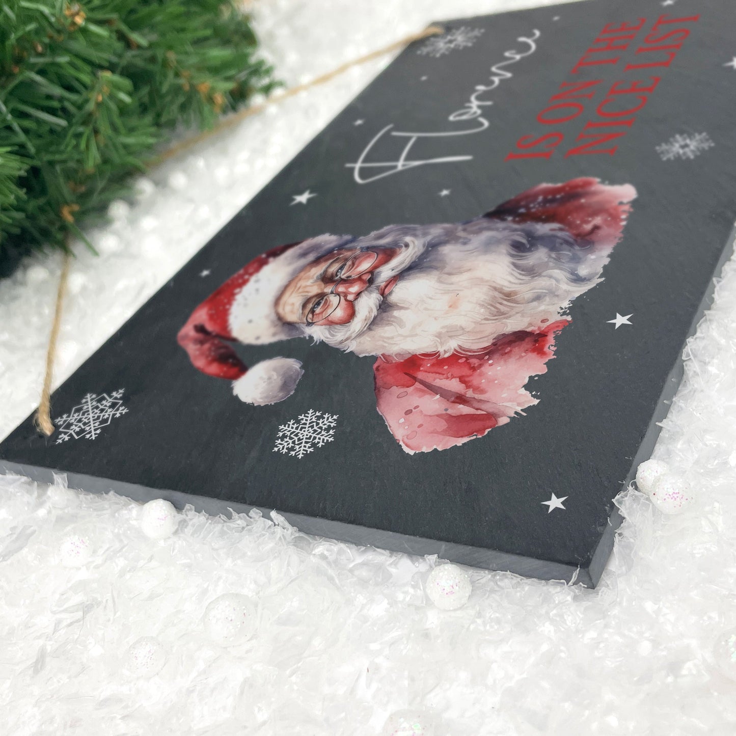 Personalised Traditional Santa Nice List Slate Hanging Plaque 25 x 15cm