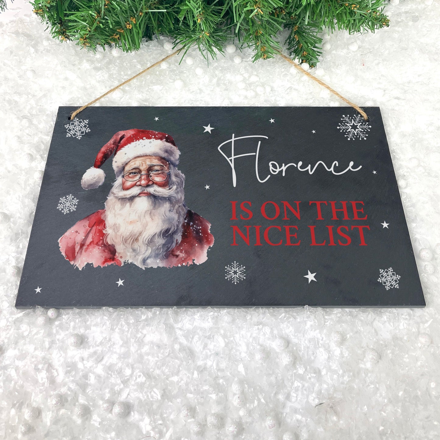 Personalised Traditional Santa Nice List Slate Hanging Plaque 25 x 15cm