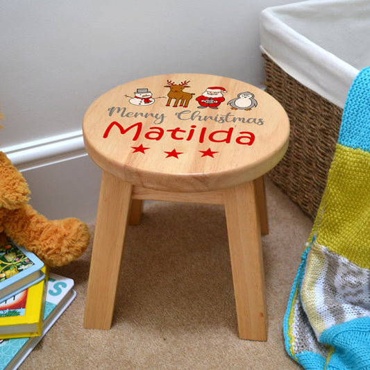 Personalised Christmas Stool with Santa Snowman Penguin and Reindeer