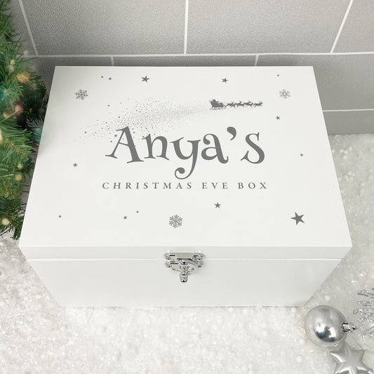 Personalised White Wooden Santa Sleigh Christmas Eve Box - 3 Sizes