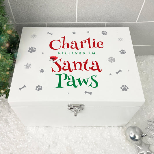 Personalised White Wooden Santa Paws Pet Christmas Eve Box - 3 Sizes