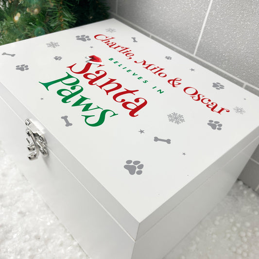 Personalised White Wooden Santa Paws Pet Christmas Eve Box - 3 Sizes